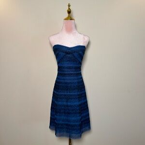 BCBG Navy and Black Strapless Dress with Textured Layers
